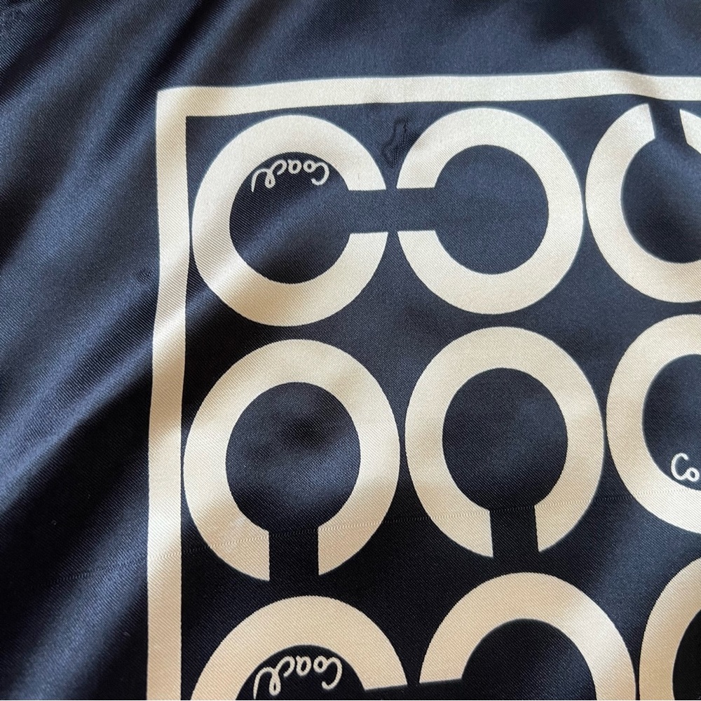 Coach Silk Scarf Black/Champagne Gold Op Art Signature C Monogram - Picture 9 of 11